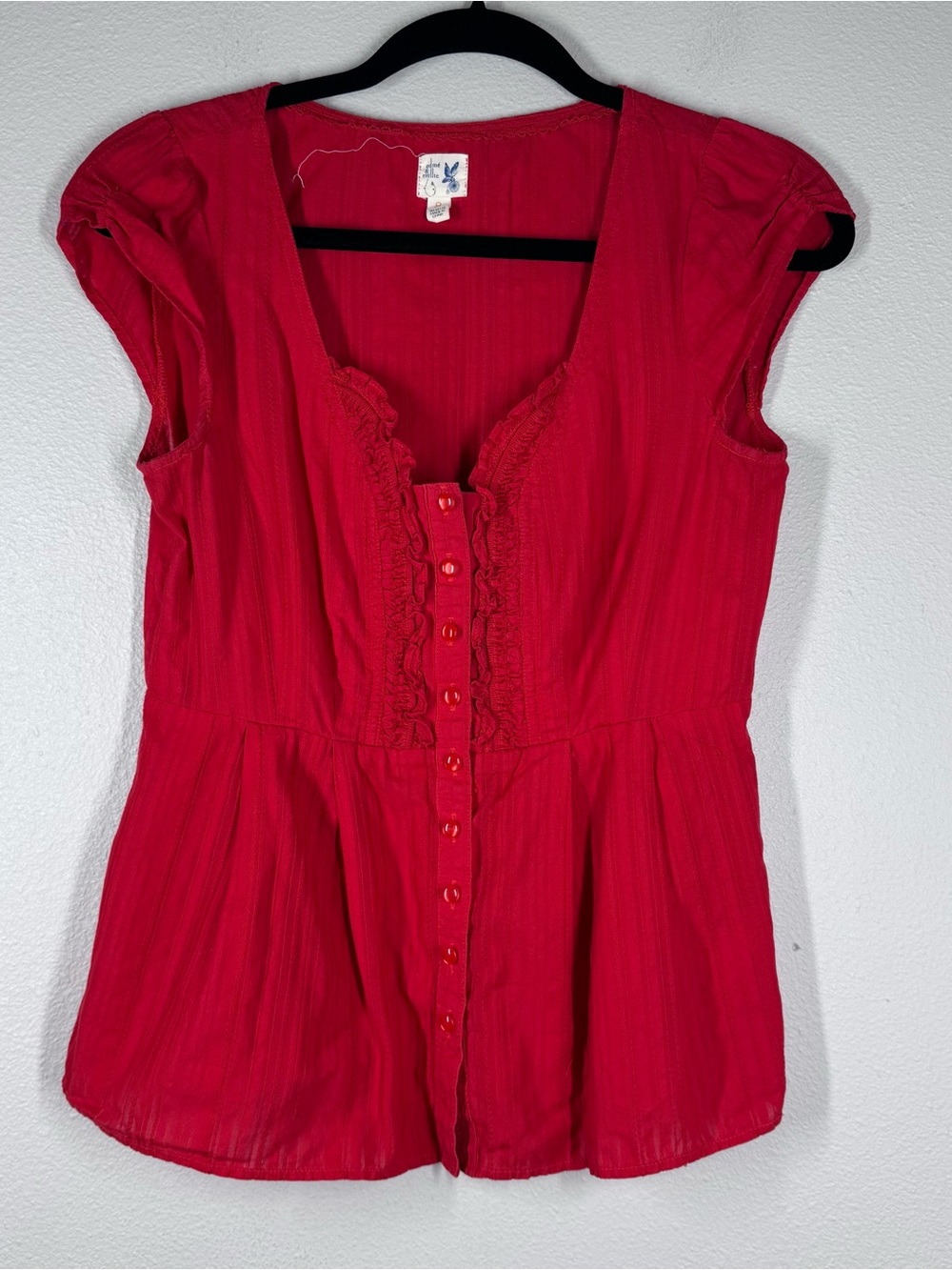 Anthropologie Edme & Esyllte Y2K Babydoll Top Empire Waist Blouse Red Size 8